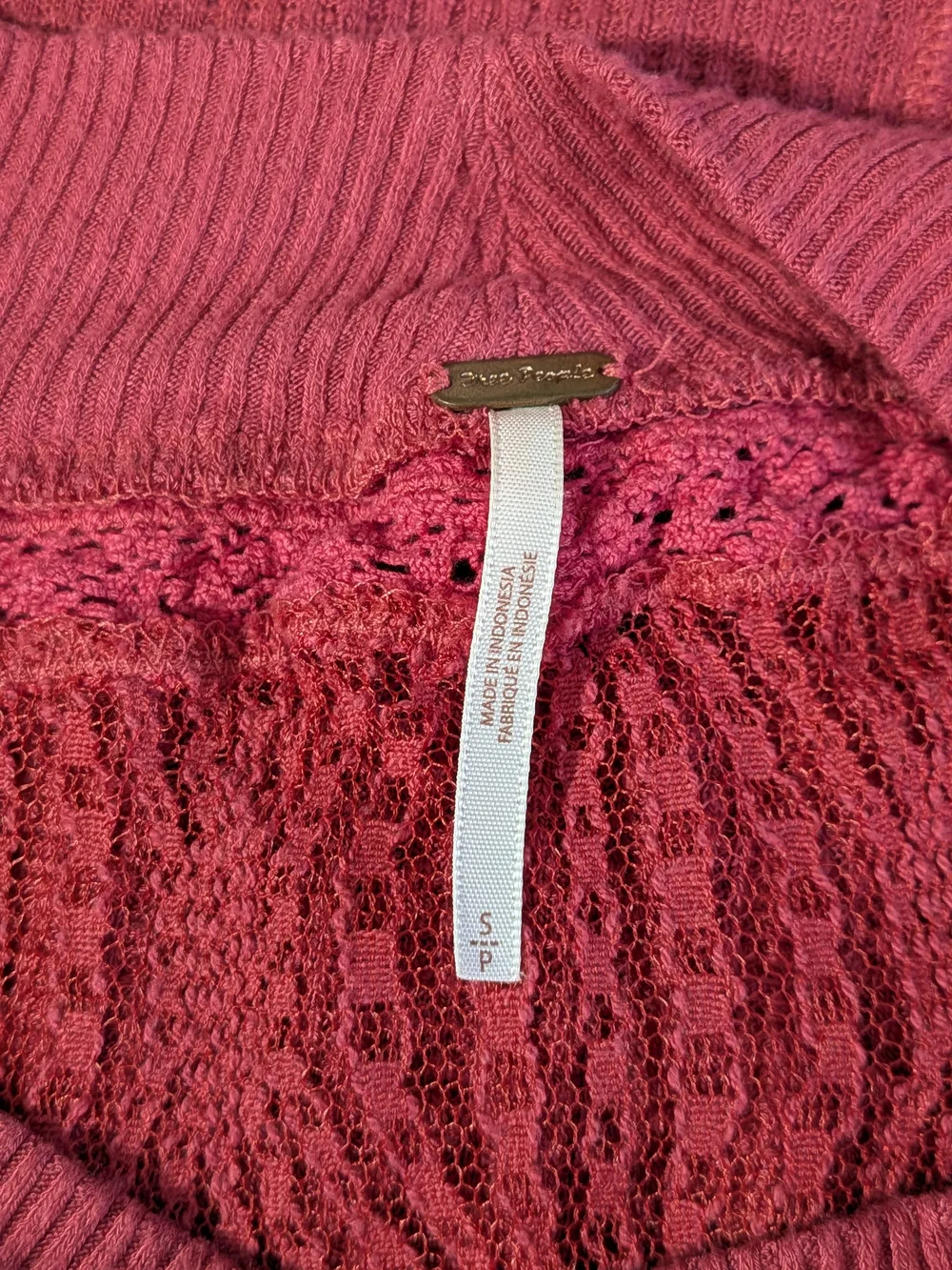 Free People Spring Valley Thermal Top in Cochineal Pink Lace Yoke Size Small